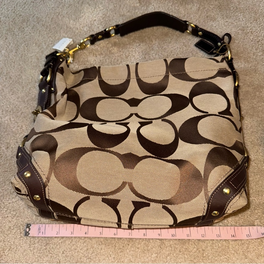 NWT Vintage Coach Carly Large Hobo Signature C Embroidered Leather Trim Bag - Picture 10 of 11